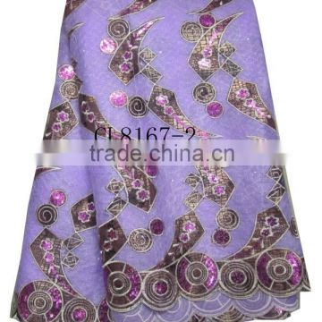 African organza lace with sequins embroidery CL8167-2purple