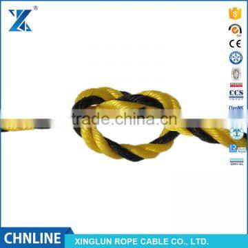 2 strand yellow color and 1 strand black color mix twist 3-strand soft polyethylene PE tiger rope