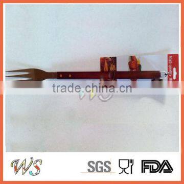 japanese designed Triangle BBQ fork with stainless steel and wooden handle