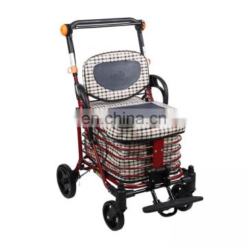 Removeable foldable steel old man shopping trolley cart walker rollator with basket