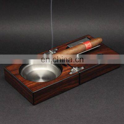High quality Multifunction portable with cutter and puncher handmade walnut wooden Cigar Ashtray