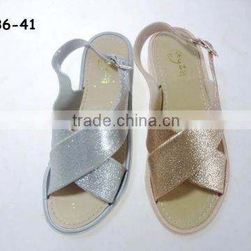 2015 New Design shiny fashion pcu ladies sandals