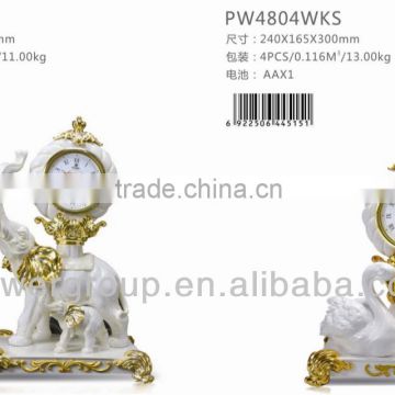 Pottery and Porcelain table clock Elephants and Goose with snow white color