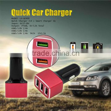 QC2.0 Car Charger Input 12~18V Out Put 5~12V Quick Charger For Car With 3 USB Ports