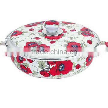 low enamel pot with cover -enamelware