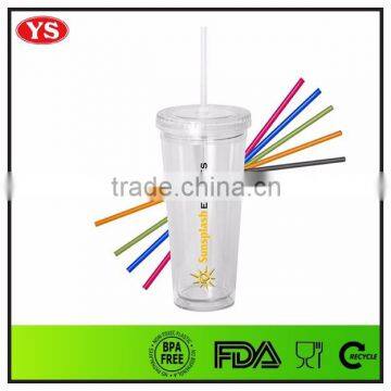 LFGB,FDA certification 20 Ounce Insulated unbreakable plastic straw mug with flat lid