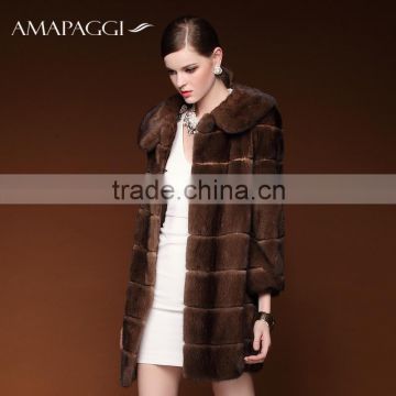 Custom classic brown whole mink fur coat for women