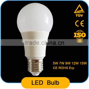 high quality A60 led bulb e27 5w 7w 9w 12w ,Al+pbt ,90lm/w,CRI>80,constant current driver pass CE ROHS ERP
