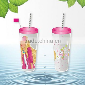 new fashion hard plastic drinking cups with lid and straws