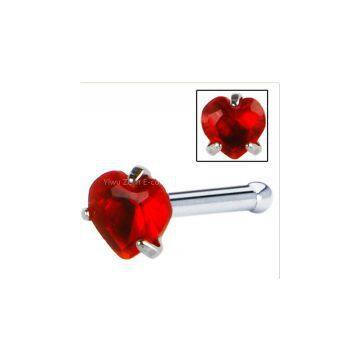 18 Gauge Red Heart Cubic Zirconia Nose Bone Nose Jewelry