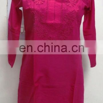 Indian Cotton Chicken Hand Embroidered Casual Women Tunic Lucknowi Top Designer Dress Manufacturer
