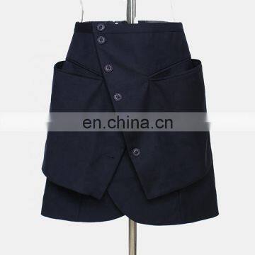 TWOTWINSTYLE Elegant Asymmetrical Patchwork Skirt For Women High Waist Button Pocket