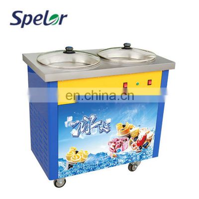 Ce Certification Double Pan Thai Fry Ice Cream Machine Roll Fruit Fried