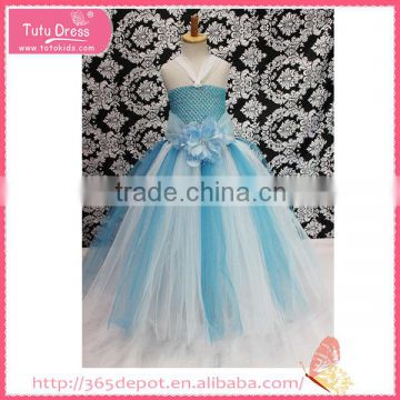 Factory price white and blue high waistband angel style girls' dress