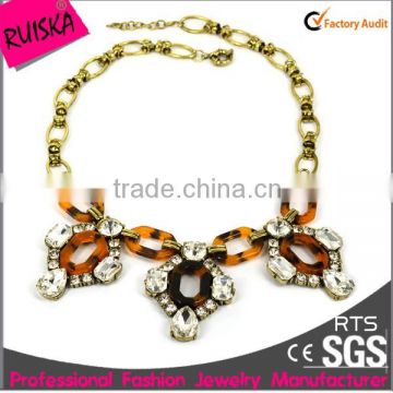 High Quality Full Alloy Chain Big Glass Stone Tortoise Shell Necklace