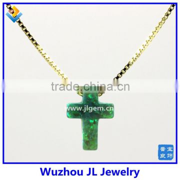Synthetic Green Cross Opal Pendant With 925 Sterling Silver jewelry 18K gold Plated chain