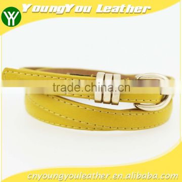 2016 fashion PU thin belt for girls with three gold rings in Yiwu