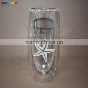 Manufacturer Mouthblown Double wall Glass Heat Resistance Borosilicate Drinkware Coffee Tea Milk Glass Cup With Starfish patte