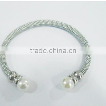 Women's Stainless Steel Bangle with Pearl On the end