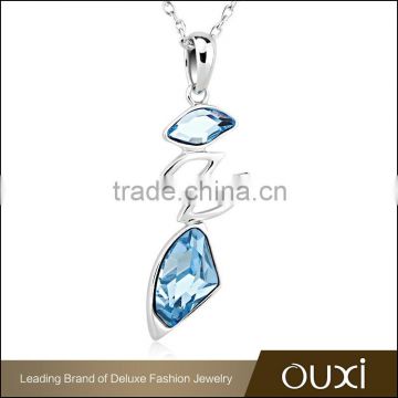 OUXI custom leaf shaped platinum plated blue Aus Crystal&Zircon necklace for wholesale 11462-1