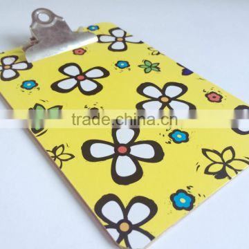 Single side printed pasting butterfly office clipboard with flower picture printed