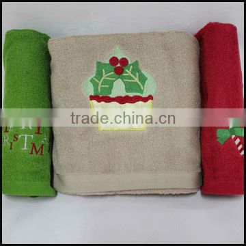 100% cotton dyed christmas bath towels with embroidery logo