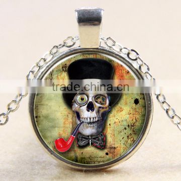 XP-TGN-S-115 Lady Vintage Meaningful Dome Pendant Diy Image Time Gemstone Charm Skull Cabochon Necklace With Popular Accessories