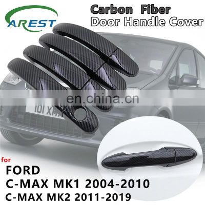 Gloss Black Carbon Fiber Door Handle Cover Catch Cap Trim Exterior Set Of Car Accessories for Ford C-MAX C MAX MK1 MK2 2004~2019