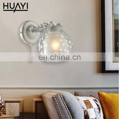 HUAYI High Performance Metal Glass Simple Style E14 60w Modern Bedroom Bathroom Led Wall Lamp