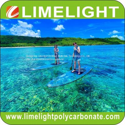 LIMELIGHT thermoformed polycarbonate material clear paddle board/transparent stand up paddle board/glass bottom SUP board/crystal clear SUP paddle board