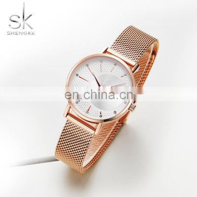 SHENGKE Rosegold Mesh Band Wristwatch Fancy Lady Gift Watchs Beauty Match Dress Handwatchs 0093L