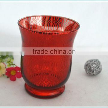 Red etching glass candle holder