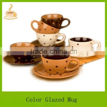 color glazed stoneware coffee mug cup 6sets with dot design/coffee set