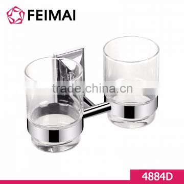 High Quality Wall Fitting Bathroom Double Tumbler Glass Toothbrush Holder