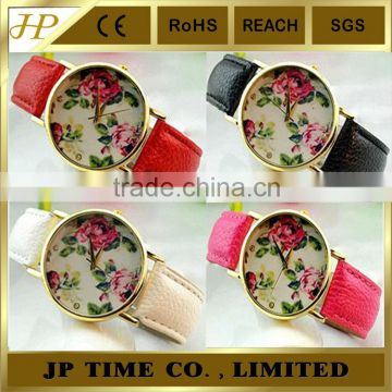 Vintage floral big dial Pu band Quartz anlog watch watches for women 2014 8 color
