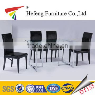 European simple design 10mm tempered glass dining table with black crocodile leather dining chair
