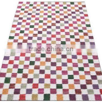 Multi colour Checker design flat weave wool rug