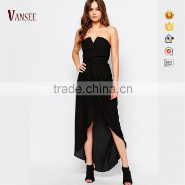 Plain black slim fit tube dress backless long evening dress