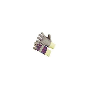Safety wing thumb Cow split Leather Work Glove with white knit cuff 613CBSF-GN