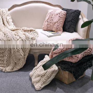 Custom hand made chunky knit soft jacquard vintage woven throw blanket for sofa