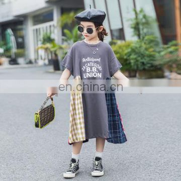 Girls' summer parent-child dress 2020 new foreign style big children Princess splicing plaid skirt short sleeve skirt fashion