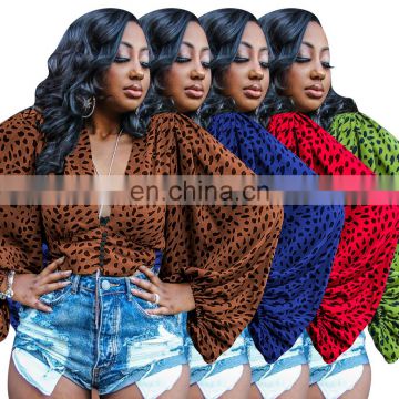 2020 Hot Wholesale Women's Leopard Bwating Sleeve T-shirt
