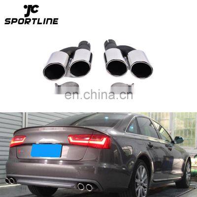 304 Steel Oval S6 Car Exhaust Tips Quad Pipes For AUDI A6 C7 13-14
