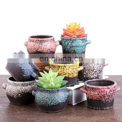 Creative succulent flower pot purple sand stoneware green plant simple ceramic small flower pot