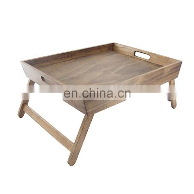 Wholesale Custom Natural Wooden Foldable trays Acacia Wood Serving Tray with Handles legs