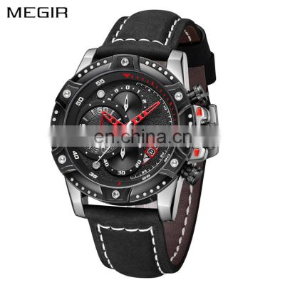 MEGIR 2130 Original Style Leather Quartz Watch For Man Waterproof Calendar Luxury Mens Trendy Watches