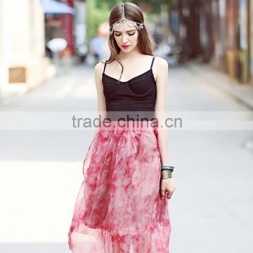 Wholesale knee length bow front tulle skirt, ladies skirt fashion 2015
