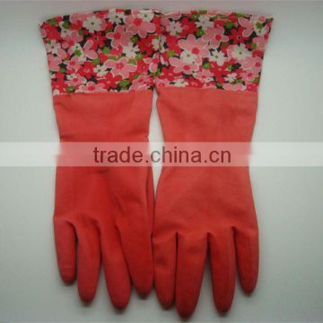 Boxi-High quality red extended paragraph inside with cotton latex cleaning gloves