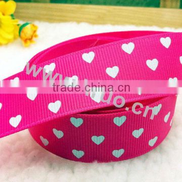Hot Pink Grosgrain Ribbon With Printed Heart