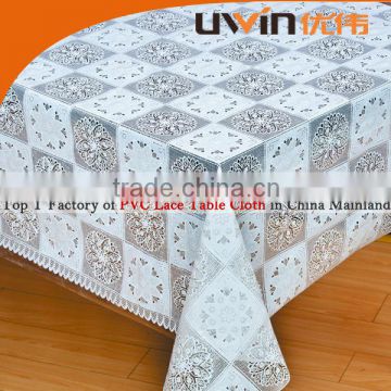 durable anti slip embossed lace pattern pvc vinyl white tablecloth